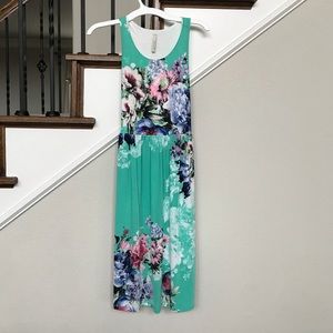 Teal Floral Print Racer Back Dress - Sz S